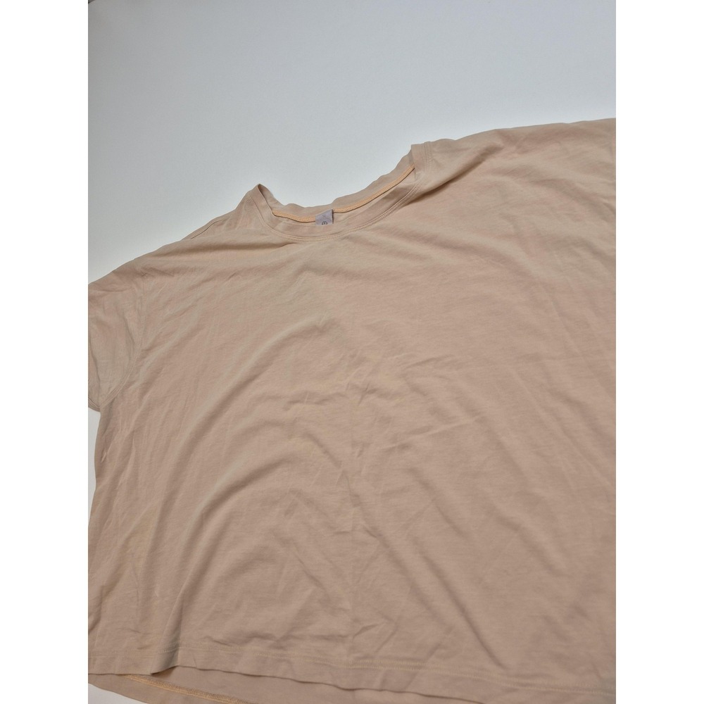Lululemon Cates Shirt Womens 8 Beige Short Sleeve Relaxed Fit Cotton Stretch Top - Picture 2 of 9